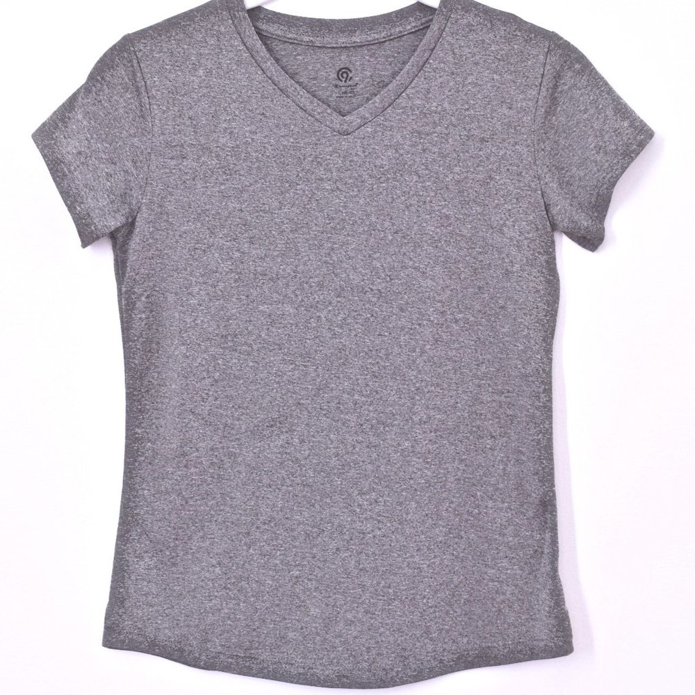 C9 by Champion Gray V-Neck Workout Athletic Short Sleeve T-Shirt - Large (10-12)